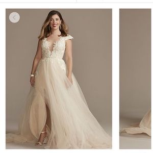 David’s Bridal GALINA SIGNATURE illusion plunge lace appliqued wedding dress